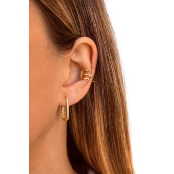 BERISO Gold/Silver Hoop Earrings For Women,14K Gold Plated Paperclip Link Chain Earrings Chunky Gold Hoop Dangle Earrings