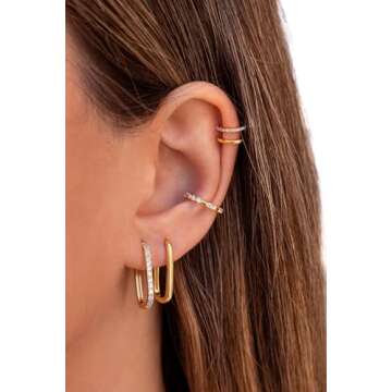 BERISO Gold/Silver Hoop Earrings For Women,14K Gold Plated Paperclip Link Chain Earrings Chunky Gold Hoop Dangle Earrings