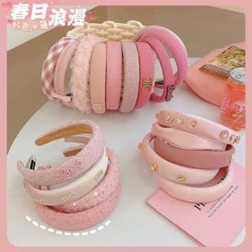 Sluxa Pink series headbands for women, Fashion cute sweat hairbands, Stretchy headbands for teen girls. #8