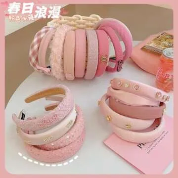Sluxa Pink series headbands for women, Fashion cute sweat hairbands, Stretchy headbands for teen girls. #8
