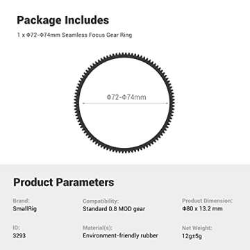 SmallRig Seamless Focus Gear Ring (72mm to 74mm) - Perfect Lens Control