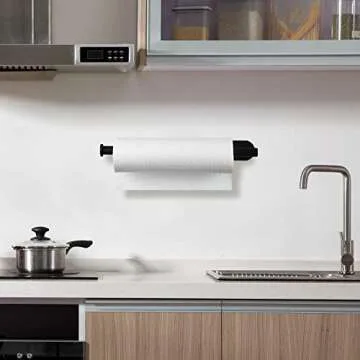 Adhesive Black Paper Towel Holder Under Cabinet, SUS304 Stainless Steel Wall Mount Paper Towel Holder for Kitchen, Countertop, Cabinet, Bathroom