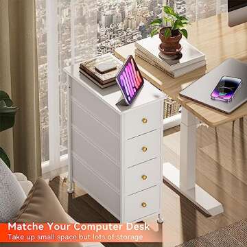 YILQQPER Narrow Dresser Storage Tower with 4 Drawers, Slim Dresser Chest of Drawers with Steel Frame...
