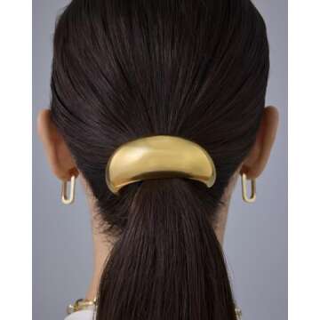 PAVOI 14K Yellow Gold Plated Chunky Metal Hair Band Ponytail Holders for Women - Stainless Steel Sta...
