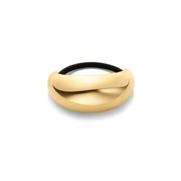 PAVOI 14K Yellow Gold Plated Chunky Metal Hair Band Ponytail Holders for Women - Stainless Steel Statement Cuff Fashion Accessories - Waterproof Stretchy Gold Hair Ties