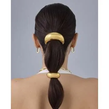 PAVOI 14K Yellow Gold Plated Chunky Metal Hair Band Ponytail Holders for Women - Stainless Steel Statement Cuff Fashion Accessories - Waterproof Stretchy Gold Hair Ties