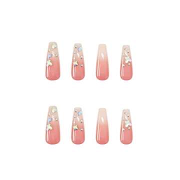 Kamize Ballerina Long Press on Nails Gradient Fake Nails Pink Tips Coffin Full Cover Luxury False Nails for Women and Girls24PCS