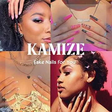 Kamize Ballerina Long Press on Nails Gradient Fake Nails Pink Tips Coffin Full Cover Luxury False Nails for Women and Girls24PCS
