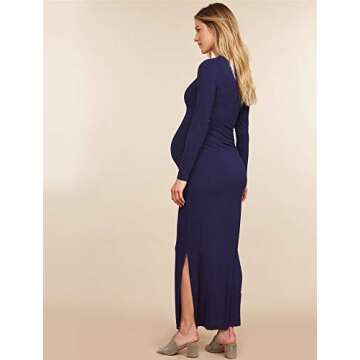 Motherhood Maternity Women's Maternity Long Sleeve Maxi Dress with Side Slits