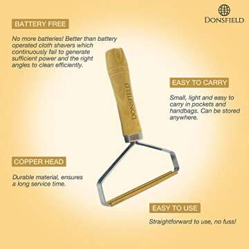 DONSFIELD Lint Remover – Reusable Lint Roller for Pet Hair, Dust, Fuzz – Portable Lint Remover for Carpets, Clothes, Furniture – Durable Copperhead Fabric Shaver Lint Cleaner (2 Pack)