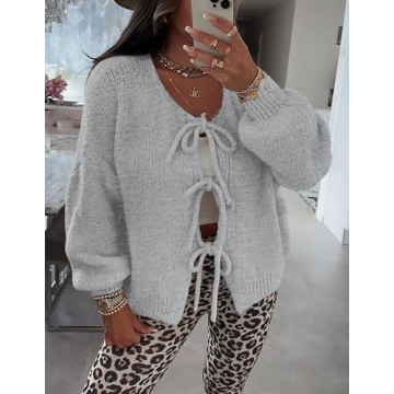 Stylish PRETTYGARDEN Women's Tie Front Bow Cardigan