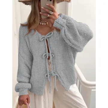 Stylish PRETTYGARDEN Women's Tie Front Bow Cardigan