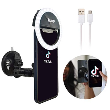 Hula+ Mirror Phone Holder/Mount/Stand with LED Selfie Ring Light (Rechargeable Battery). Great Gift ...