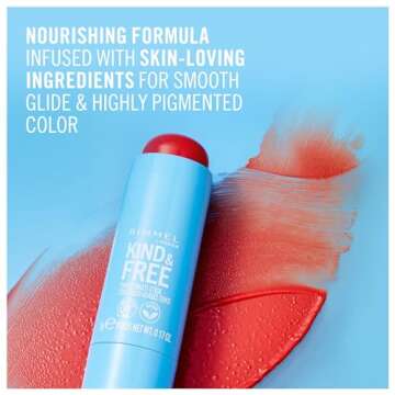 Rimmel London Kind & Free, 003 Pink Heat, Multi-Stick, For Cheeks and Lips, Hydrating, Buildable Color, Vegan Formula, Clean Formula, 0.18oz