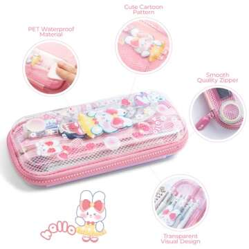 M&G Pencil Case, Large Capacity Pencil Pouch Multi-Slot Pencil Case Organizer, Cute Portable Pencil Bag Transparent Stationary with Zipper for Makeup Brush Teen Boys Girls Office Students(Pink)