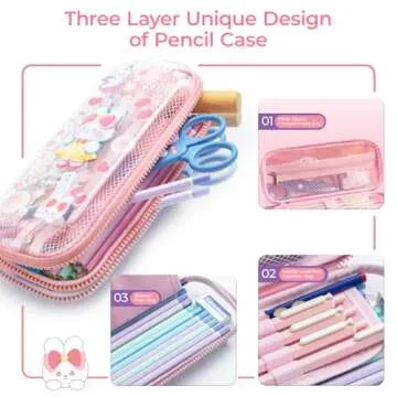 M&G Pencil Case, Large Capacity Pencil Pouch Multi-Slot Pencil Case Organizer, Cute Portable Pencil Bag Transparent Stationary with Zipper for Makeup Brush Teen Boys Girls Office Students(Pink)