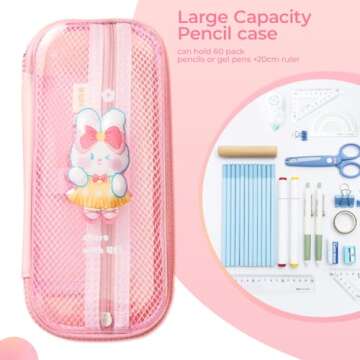 M&G Pencil Case, Large Capacity Pencil Pouch Multi-Slot Pencil Case Organizer, Cute Portable Pencil Bag Transparent Stationary with Zipper for Makeup Brush Teen Boys Girls Office Students(Pink)