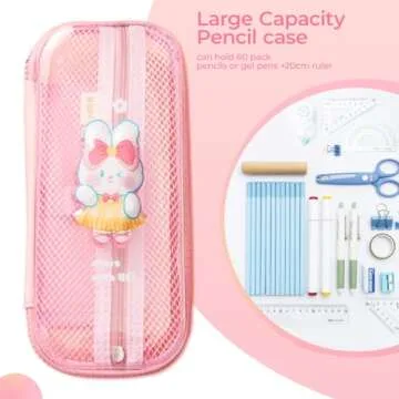 M&G Pencil Case, Large Capacity Pencil Pouch Multi-Slot Pencil Case Organizer, Cute Portable Pencil Bag Transparent Stationary with Zipper for Makeup Brush Teen Boys Girls Office Students(Pink)