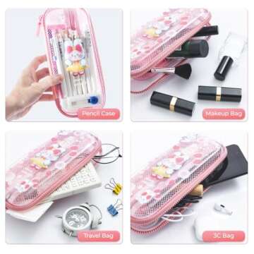 M&G Pencil Case, Large Capacity Pencil Pouch Multi-Slot Pencil Case Organizer, Cute Portable Pencil Bag Transparent Stationary with Zipper for Makeup Brush Teen Boys Girls Office Students(Pink)