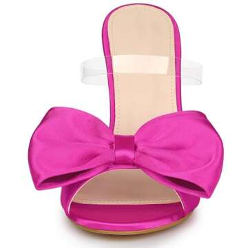Allegra K Women's Bow Sandal Stiletto Heels Mules Hot Pink Heel Sandals 9 M US