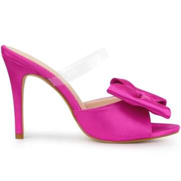 Allegra K Women's Bow Sandal Stiletto Heels Mules Hot Pink Heel Sandals 9 M US