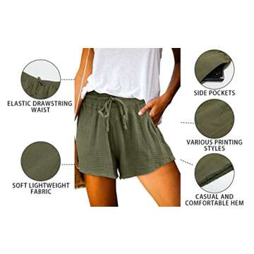 ONLYSHE Women Ladies Frayed Edges Shorts Summer Casual Loose Comfy Drawstring Elastic Waist Pocketed Shorts Pants ArmyGreen-XL