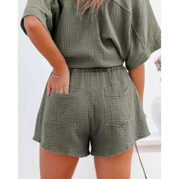 ONLYSHE Women Ladies Frayed Edges Shorts Summer Casual Loose Comfy Drawstring Elastic Waist Pocketed Shorts Pants ArmyGreen-XL
