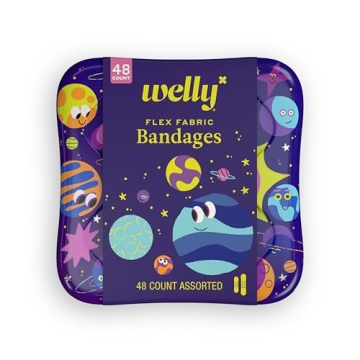 Welly Bandages | Flexible Fabric Bravery Badges | Assorted Shapes in Colorful Tin | Space Patterns -...