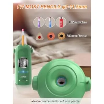 AFMAT Electric Pencil Sharpener for Colored Pencils 7-11.5mm, Fully Automatic Pencil Sharpener, Auto in & Out, Rechargeable Hands-Free Pencil Sharpener for Large Pencils, Sketch Pencils, Green