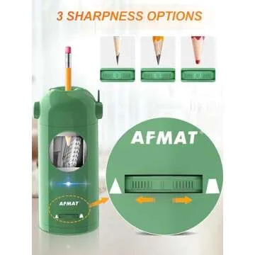 AFMAT Electric Pencil Sharpener for Colored Pencils 7-11.5mm, Fully Automatic Pencil Sharpener, Auto in & Out, Rechargeable Hands-Free Pencil Sharpener for Large Pencils, Sketch Pencils, Green