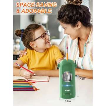 AFMAT Electric Pencil Sharpener for Colored Pencils 7-11.5mm, Fully Automatic Pencil Sharpener, Auto in & Out, Rechargeable Hands-Free Pencil Sharpener for Large Pencils, Sketch Pencils, Green