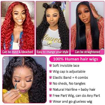 Hermosa HD Transparent Ready to Wear Glueless Wig Human Hair Pre Cut 180 Density 4x4 Deep Wave Glueless Lace Front Human Hair Wigs Pre Plucked with Baby Hair for Women 22 inch