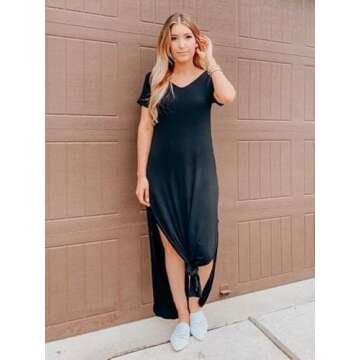 GRECERELLE Women Casual Sundresses Short Sleeve Shirt Dress Split Maxi Long Beach Dresses Travel Vac...