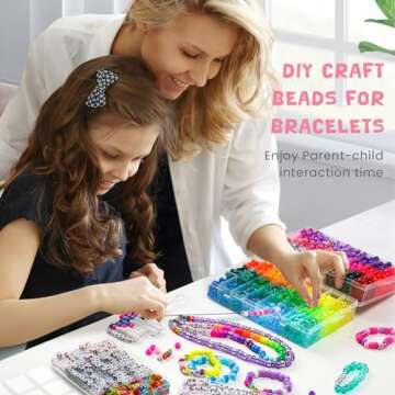 Gionlion 4200Pcs Pony Beads for Bracelet Making Kit, 48 Colors Kandi Beads Bracelet Kit, 2500pcs Rainbow Candy, 1700pcs Friendship Letter Beads with 20 Meter Elastic Strings for Jewelry Making