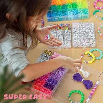 Gionlion 4200Pcs Pony Beads for Bracelet Making Kit, 48 Colors Kandi Beads Bracelet Kit, 2500pcs Rainbow Candy, 1700pcs Friendship Letter Beads with 20 Meter Elastic Strings for Jewelry Making