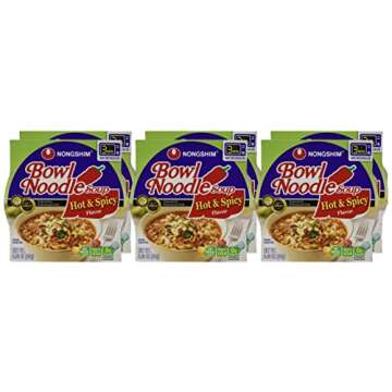 Nongshim Hot & Spicy Instant Ramen Noodle Bowl Soup Mix, 6 Pack, Includes Fish Cakes, Crisp Carrot &...