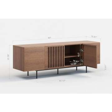 Modern Designs by Crafts and Comfort Napoli TV Stand for 55 to 65 Inch Television - Mid Century Ente...