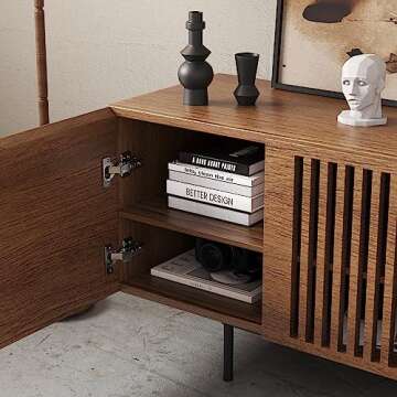 Modern Designs by Crafts and Comfort Napoli TV Stand for 55 to 65 Inch Television - Mid Century Entertainment and Console Center with Storage, Great for Living Room - Brown