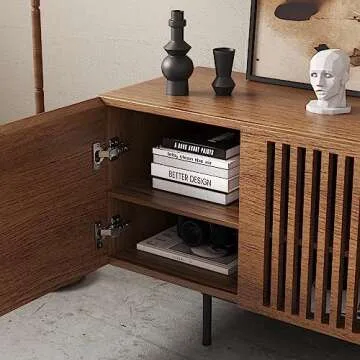 Modern Designs by Crafts and Comfort Napoli TV Stand for 55 to 65 Inch Television - Mid Century Entertainment and Console Center with Storage, Great for Living Room - Brown