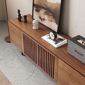 Modern Designs by Crafts and Comfort Napoli TV Stand for 55 to 65 Inch Television - Mid Century Entertainment and Console Center with Storage, Great for Living Room - Brown