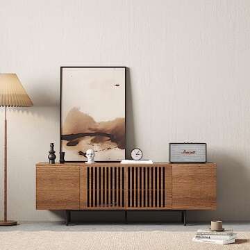 Modern Designs by Crafts and Comfort Napoli TV Stand for 55 to 65 Inch Television - Mid Century Entertainment and Console Center with Storage, Great for Living Room - Brown