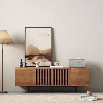 Modern Designs by Crafts and Comfort Napoli TV Stand for 55 to 65 Inch Television - Mid Century Entertainment and Console Center with Storage, Great for Living Room - Brown