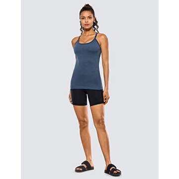 CRZ YOGA Seamless Workout Tank Tops for Women Racerback Athletic Camisole Sports Shirts with Built in Bra Gray-Blue Medium