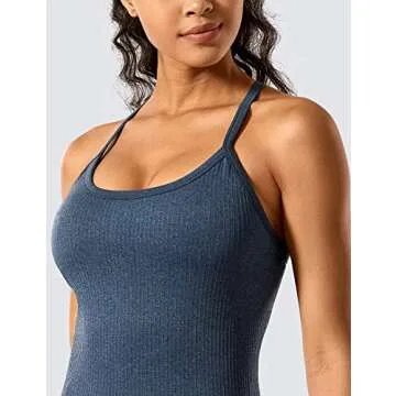 CRZ YOGA Seamless Workout Tank Tops for Women Racerback Athletic Camisole Sports Shirts with Built in Bra Gray-Blue Medium