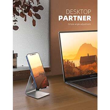 Lamicall Adjustable Cell Phone Stand, Desk Phone Holder, Cradle, Dock, for iPhone 16 15 14 13 12 Mini 11 Pro Xs Max XR X 8 7 6 Plus SE, Office Accessories,Smartphone - Silver