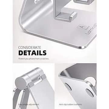 Lamicall Adjustable Cell Phone Stand, Desk Holder in Silver