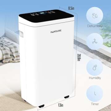 Humsure Dehumidifier 30 Pint 1500 Sq Ft, Dehumidifiers For Home, Dehumidifier With Drainage Hose In Basement Bathroom And Bedroom, Intelligent Humidity Control With 24 Hour Drying Timer