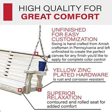 Amish Casual 4 Foot Roll Back Porch Swing with Cup Holders in Unfinished - Amish Made in The USA from Treated Pine Heavy Duty 700 Lb. Weight Capacity