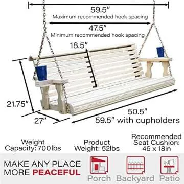 Amish Casual 4 Foot Roll Back Porch Swing with Cup Holders in Unfinished - Amish Made in The USA from Treated Pine Heavy Duty 700 Lb. Weight Capacity