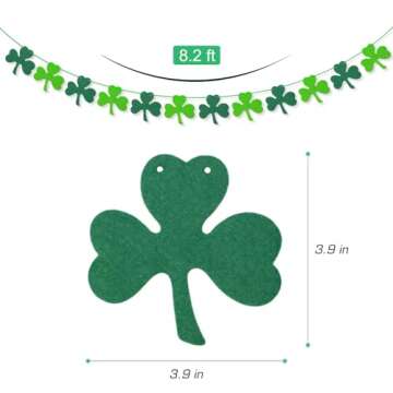 AKEROCK St. Patrick's Day Decorations - Felt Shamrock Garlands (2 Pack, 8.2 ft Each, Dark & Light Green Shamrocks) for Home, Wall, Porch, Party